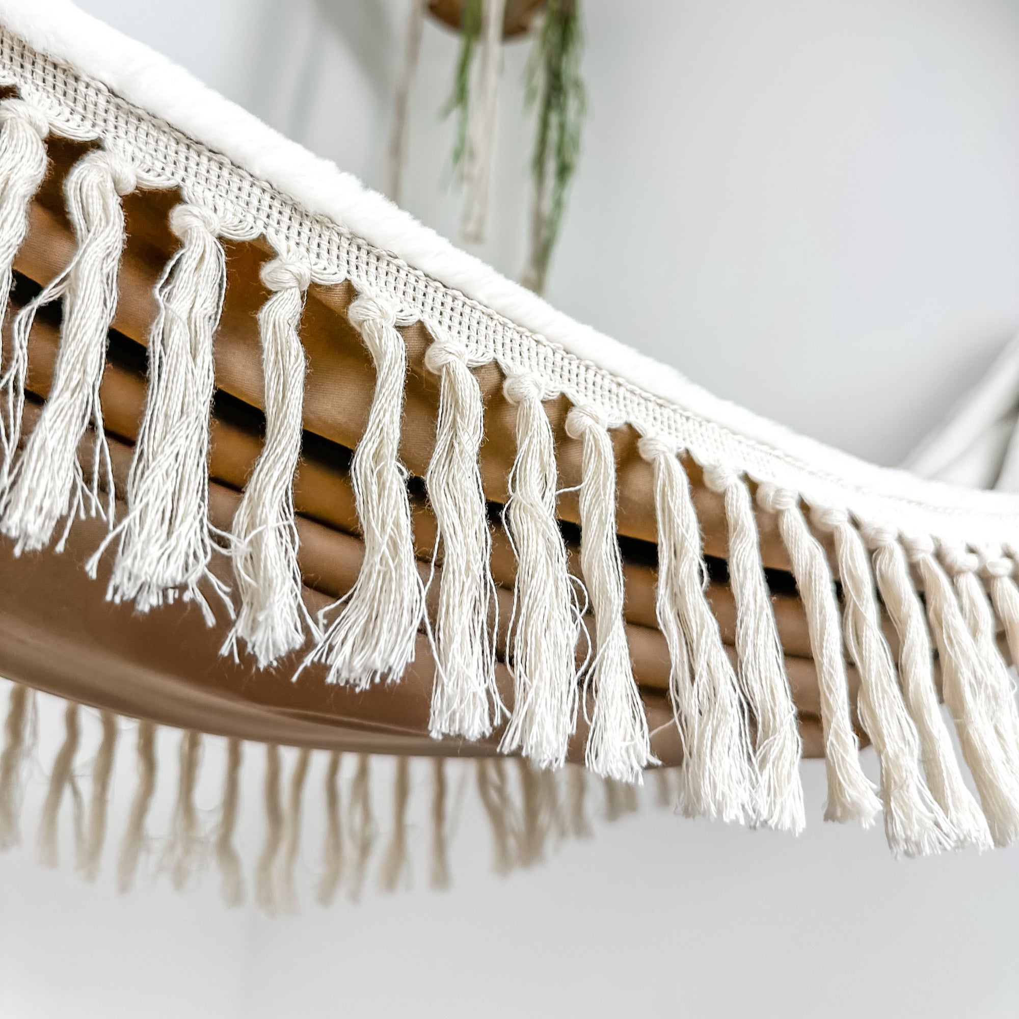 Indoor hammock for kids, little hammock™, kid’s hammock swing, sand dune color + knots trim, close up