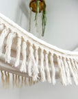 Indoor hammock for kids, little hammock™, kid’s hammock swing, peak white color + knots trim, close up