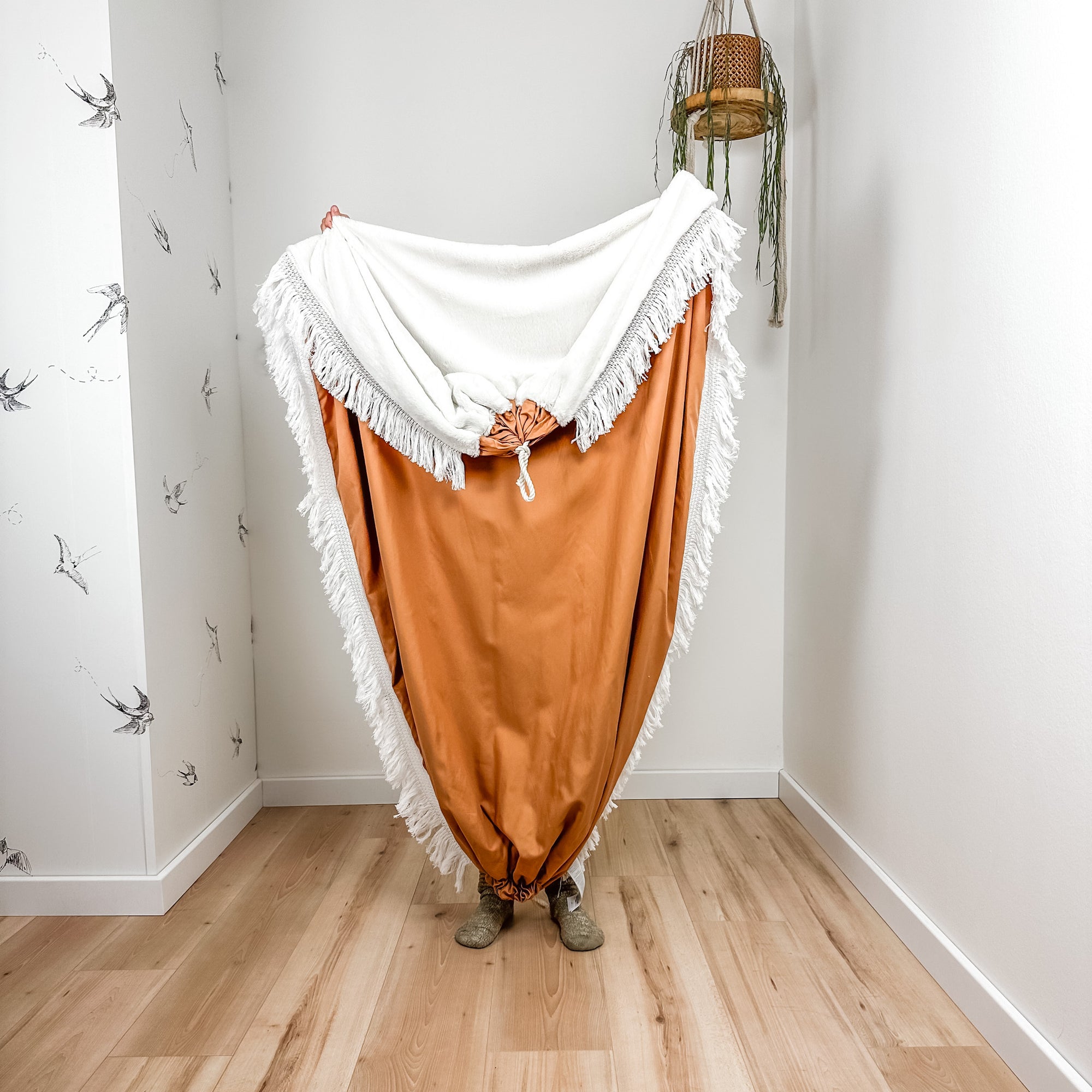 Indoor hammock for kids, little hammock™, kid’s hammock swing, terracotta color + vintage trim, held up by child