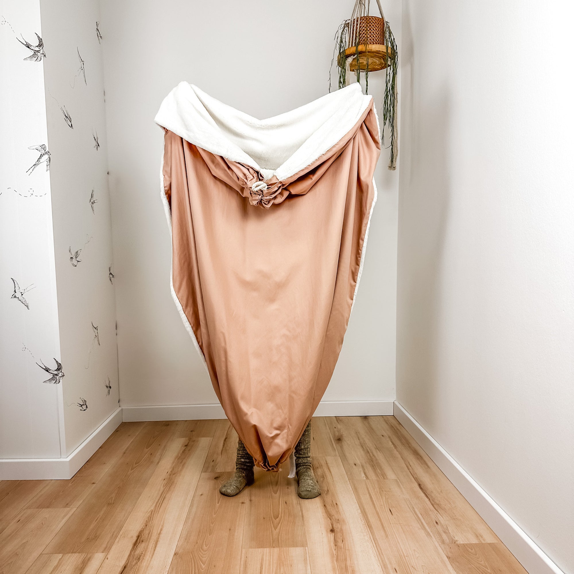 Indoor hammock for kids, little hammock™, kid’s hammock swing, dusty rose color + bare trim, held up by child