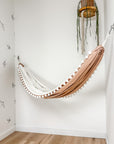 Indoor hammock for kids, little hammock™, kid’s hammock swing, dusty rose color + Pom Pom trim, hanging in corner