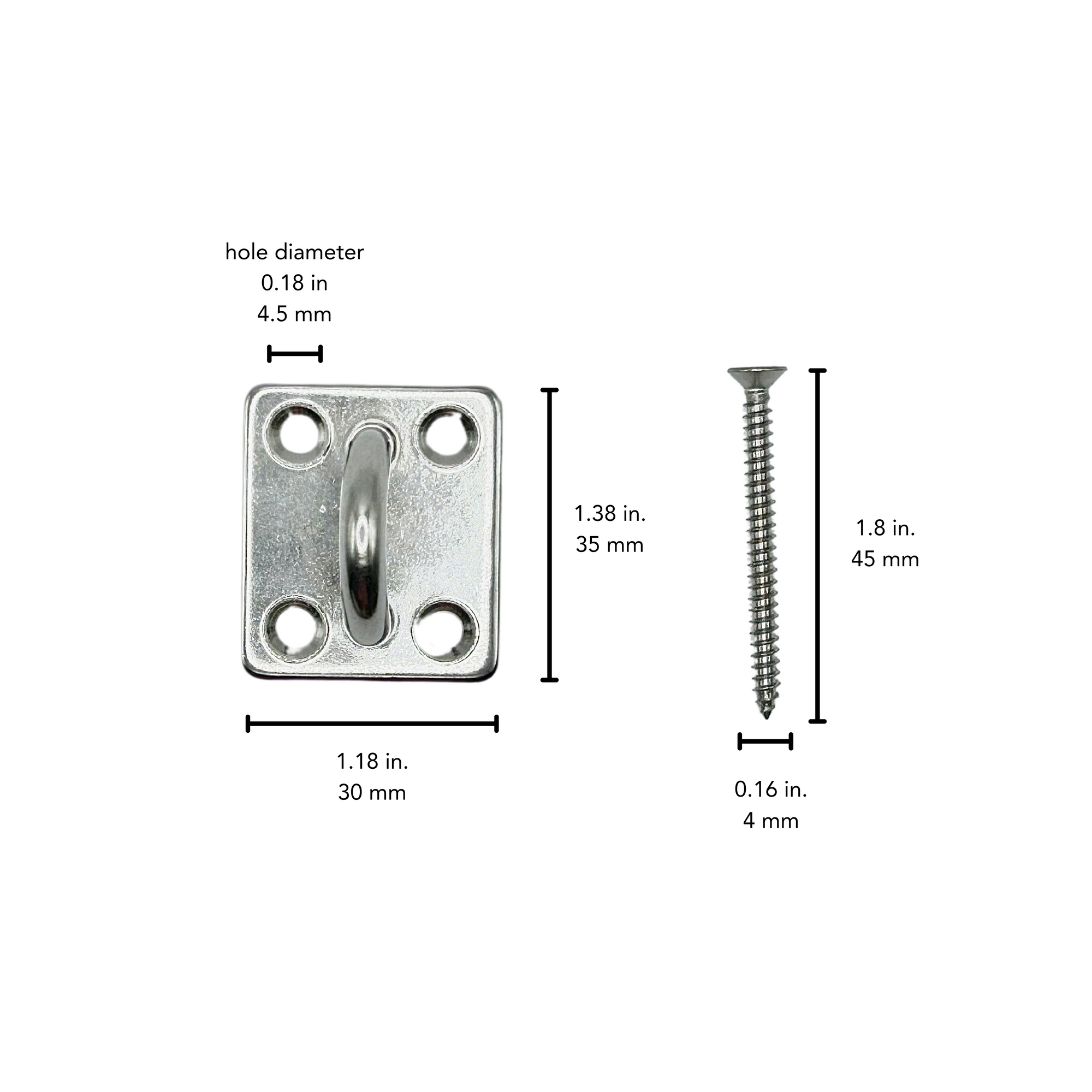 little hammock™ hammock hanging kit with dimensions of 1 square wall mount plate and 1 screw.