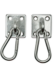 little hammock™ hammock hanging kit with 2 square wall mount plates, each attached to 1 carabiner.