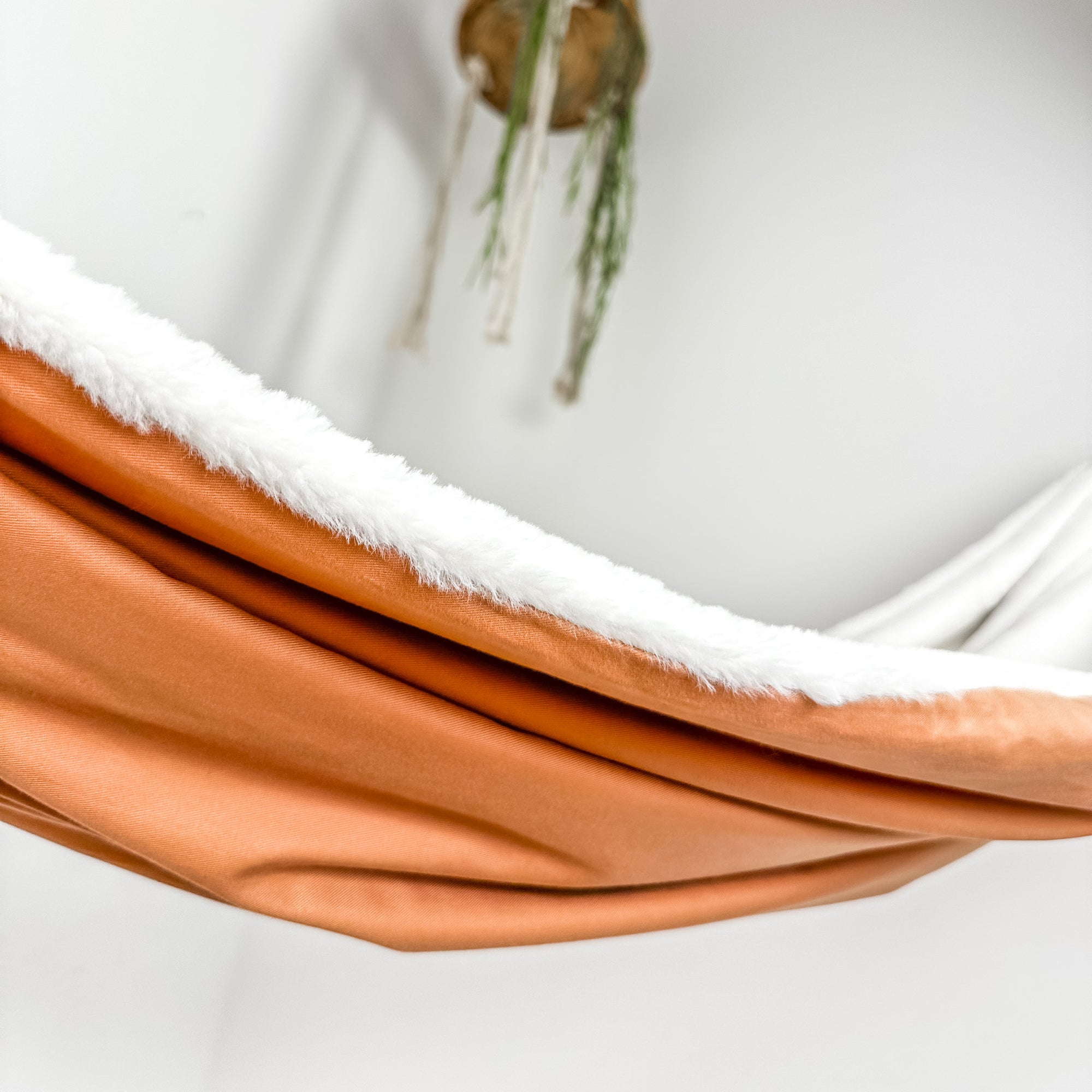 Indoor hammock for kids, little hammock™, kid’s hammock swing, terracotta color + bare trim, close up