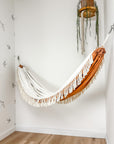 Indoor hammock for kids, little hammock™, kid’s hammock swing, terracotta color + knots trim, hanging in corner