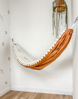 Indoor hammock for kids, little hammock™, kid’s hammock swing, terracotta color + Pom Pom trim, hanging in corner