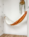 Indoor hammock for kids, little hammock™, kid’s hammock swing, terracotta color + fringe trim, hanging in corner