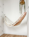 Indoor hammock for kids, little hammock™, kid’s hammock swing, dusty rose color + knots trim, hanging in corner