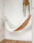 Indoor hammock for kids, little hammock™, kid’s hammock swing, dusty rose color + vintage trim, hanging in corner