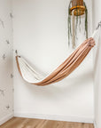 Indoor hammock for kids, little hammock™, kid’s hammock swing, dusty rose color + bare trim, hanging in corner