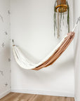 Indoor hammock for kids, little hammock™, kid’s hammock swing, dusty rose color + fringe trim, hanging in corner