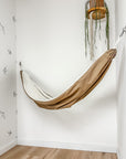 Indoor hammock for kids, little hammock™, kid’s hammock swing, sand dune color + bare trim, hanging in corner