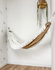 Indoor hammock for kids, little hammock™, kid’s hammock swing, sand dune color + vintage trim, hanging in corner