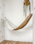 Indoor hammock for kids, little hammock™, kid’s hammock swing, sand dune color + Pom Pom trim, hanging in corner