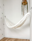 Indoor hammock for kids, little hammock™, kid’s hammock swing, peak white color + Pom Pom trim, hanging in corner