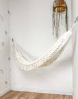 Indoor hammock for kids, little hammock™, kid’s hammock swing, peak white color + knots trim, hanging in corner