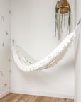 Indoor hammock for kids, little hammock™, kid’s hammock swing, peak white color + vintage trim, hanging in corner