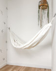 Indoor hammock for kids, little hammock™, kid’s hammock swing, peak white color + bare trim, hanging in corner